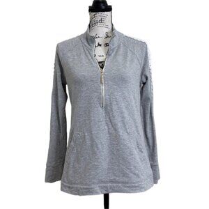 Lilly Pulitzer Women's Grey Pullover With Lace Trim & Half-Zip Collar Size S